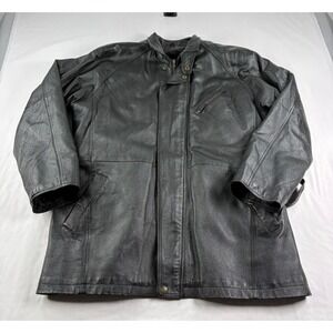 Cougar Leather Jacket Mens XL Black Full Zip Biker Trench Lined